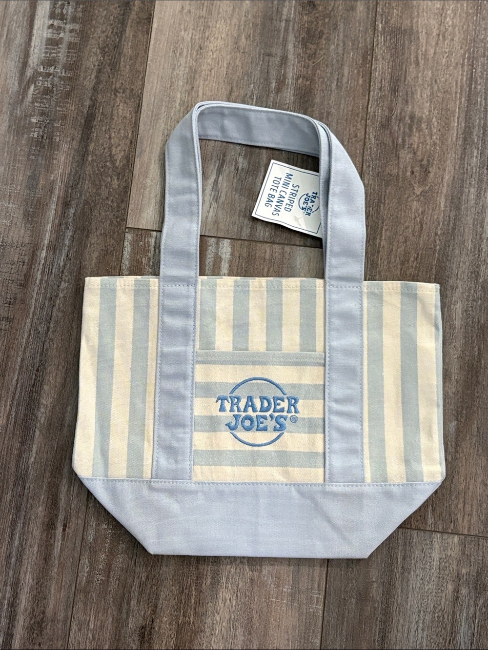 Trader Joe's Blue & Cream Striped Mini Tote Bag NWT